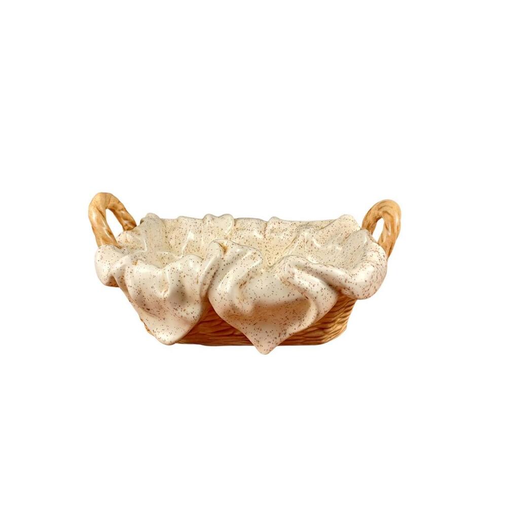Vintage Ceramic Bread Basket Serving Dish Draped Napkin Design Farmhouse Rustic